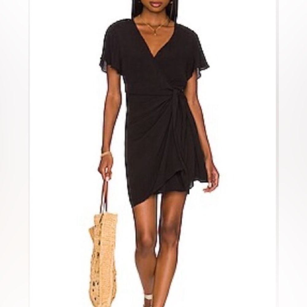 Bobi Black Flutter Sleeve Wrap Dress Size XS